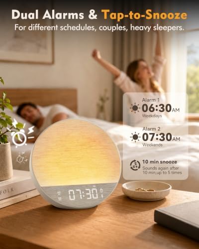 Sunrise Alarm Clock with Sound Machine, Bluetooth Speaker, Remote, Putty - Image 5