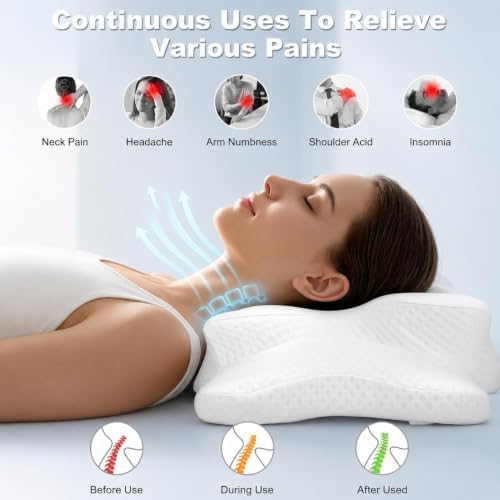 VYLEE Cervical Neck Pillow, Ergonomic Memory Foam Contour Pillow(WhiteGrey) - Image 3