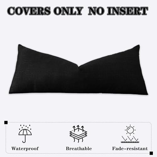 Kevin Textile Outdoor Waterproof 14”x36” Lumbar Pillow Cover 1 Pack, Black - Image 7