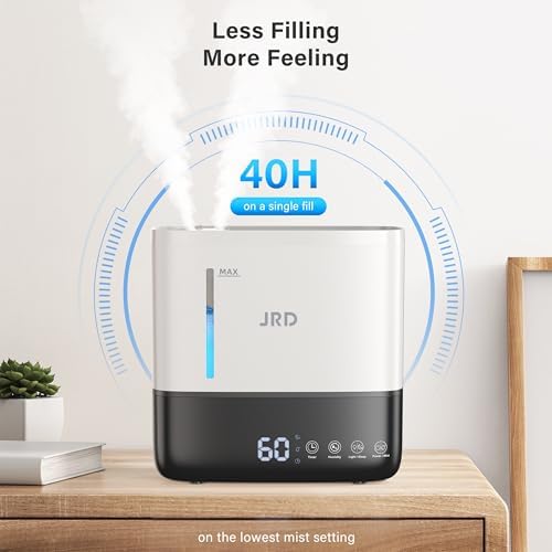 JRD Humidifiers for Bedroom, Ultrasonic Humidifier 4L for Large Room, Cool Mist Top-Fill, 40H Run, 12H Timer, 360° Nozzle, Aroma Diffuser, 7-Color Night Light for Home, Office, Baby-White - Image 2
