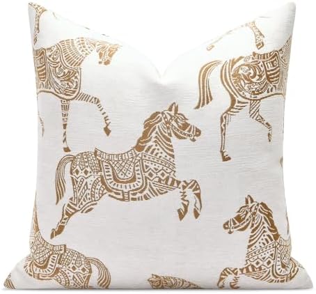 Luxury Equestrian Throw Pillow Cover 18x18, Double Sided Orange Horse Jacquard Embroidery Decorative Cushion Cover for Sofa Bed Living Room, Bedroom by AIBUHOME