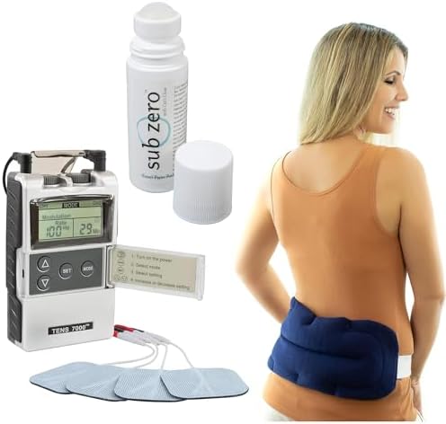 TENS 7000 Back Pain Relief Kit, Includes TENS Unit Muscle Stimulator, Sub Zero Pain Relief Gel, Bed Buddy Back Pain Relief Microwave Heating Pad by TENS7000