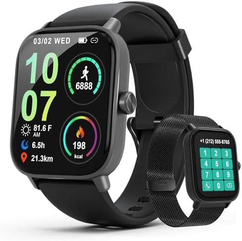 Smart Watch for Men & Women Android & iPhone, 1.83" HD Touchscreen, 24/7 Heart Rate, Sleep & Fitness Tracker, Answer/Make Calls/100+ Sports Modes/Message Reminder, IP68 Waterproof, Pedometer, 2 Bands by VAPARINCKL