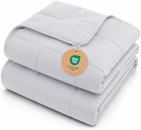 L'AGRATY Weighted Blanket Queen Size（22lbs, 60"x80"） Cooling Heavy Blanket Microfiber for Adults Breathable Big Weighted Throw Blanket for Summer Fall Winter, Light Grey by LAGRATY