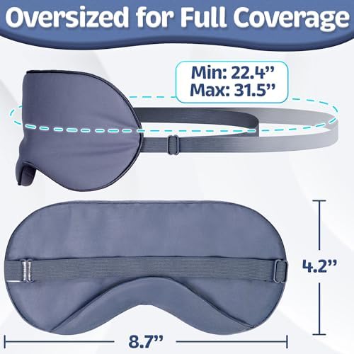 Sleep Mask - Navy Gray, 100% Viscose Derived from Bamboo - Lightweight Eye Mask with Adjustable Strap - Blackout Sleeping Blindfold for Women & Men - Comfortable Light Blocking Eye Cover - Image 4