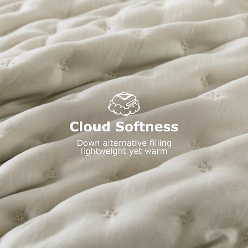 WDCOZY Wheat Cloud Quilt Set Twin Size, Lightweight Soft Cross Stitch Bedspread, Farmhouse Rustic Country Coverlet, Spring Summer Thin Comforter, 2 Pieces, 1 Pillow Sham, 68x90 inches - Image 4