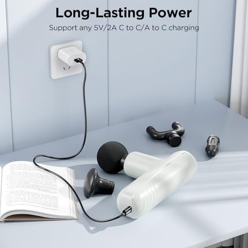 Mini Massage Gun, Powerful Handheld Muscle Massager for Muscle Relaxation, Deep Tissue Percussion Small Massage Gun Travel Massager with 4 Massage Heads Silent Brushless Motor, White - Image 3