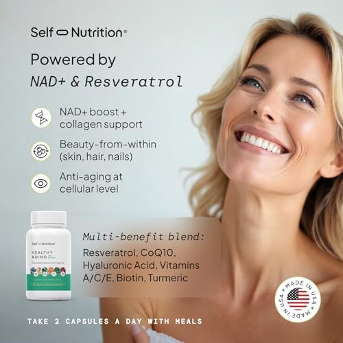 SELF NUTRITION NAD+ Resveratrol Supplement for Women – Healthy Aging Formula with CoQ10, Biotin, Turmeric & Vitamins A, C, E – Supports Energy, Skin & Longevity – 60 Capsules. Made in USA. - Image 2
