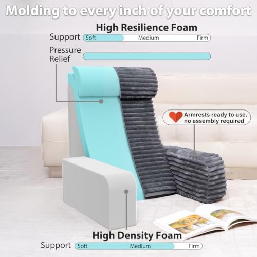 ENITYA 24" XXL Back Pillow for Bed Sitting Up with Armrests & Big Pockets - Image 2