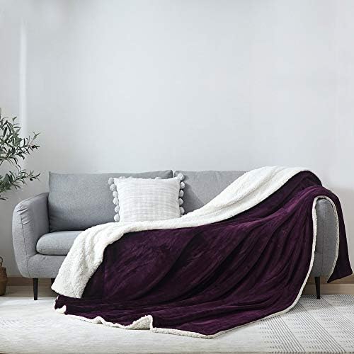 NANPIPER Bed Blanket Reversible Sherpa Flannel Blanket Super Soft Fuzzy Lightweight Fleece Microfiber (90"x90" Purple) Queen - Image 2