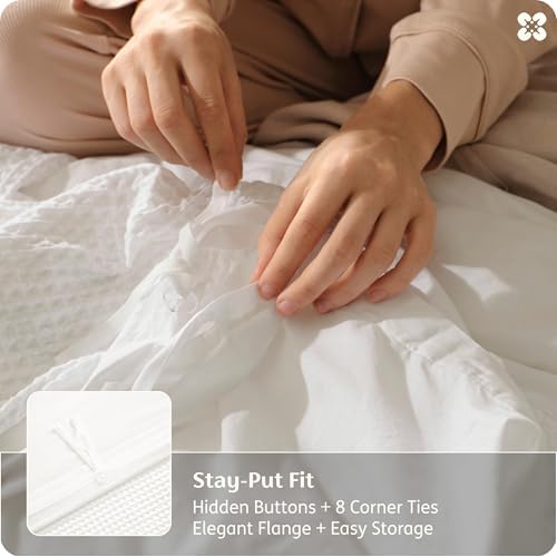 Bedsure PureWoven Cotton Waffle Weave Duvet Cover, White, Duvet Cover Only - Image 5