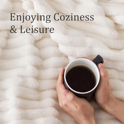 BEDELITE Ribbed King Size Blanket for Bed, Cream, 108"x90" - Image 5