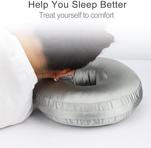 Washable Silky Satin Ear Piercing Pillow with Removable Pillowcase Smooth Cooling Donut Pillows Hole for Ear Pain Relief CNH Sleeping Pressure Sore Side Sleepers Ear Guard Protector, Silver Gray - Image 3