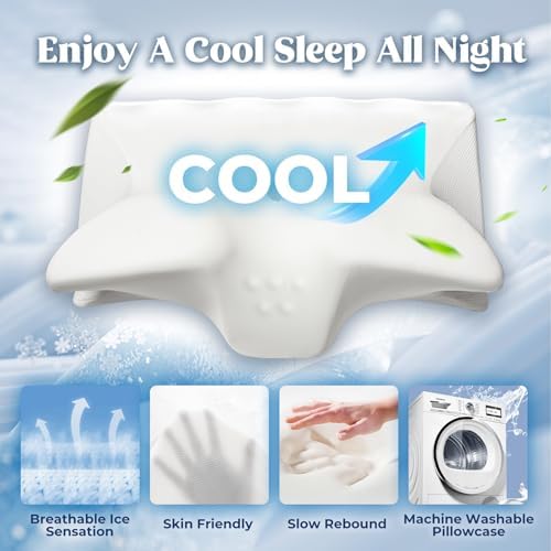 Cervical Pillow for Neck Pain Relief, Cooling Contour Memory Foam Pillows Support Odorless Ergonomic Neck Pillow Adjustable Orthopedic Bed Pillow for Side Back Stomach Sleeper with Pillowcase,Cream - Image 3