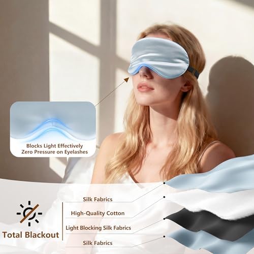 Sleep Mask Silk Eye Mask for Men Sleeping Mask, Adjustable Elastic Strap for Night Shading Sleep Mask, Soft and Comfortable for Both Men and Women (Light Blue) - Image 3