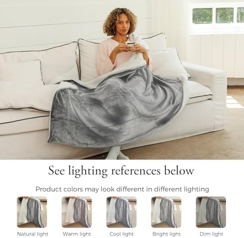 NANPIPER Sherpa Blanket Twin Size for Couch, Warm and Lightweight Throw, Soft Fuzzy Plush Fleece for Winter, Lunar Rock Grey 60x80 Inches - Image 6