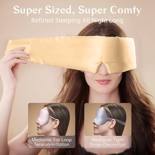 Silk Sleep Mask for Women and Men, Side Sleeper, 22 Momme Pure Mulberry Silk Total Blackout 100% Mulberry Eye Mask with Adjustable Headband Full Size, Eye Masks for Sleeping and Travel - Image 2
