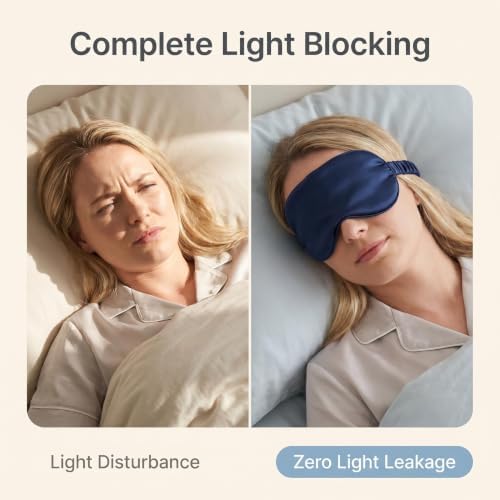 [1 Pack] QSYW Sleep Masks, Satin Eye Mask for Sleeping - Silky Eye Masks Bulk with Storage Bag & Elastic Strap,Dark Blue - Image 5