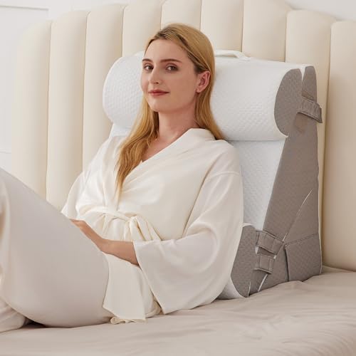 BIEEZZK 4PCS Wedge Pillow Set for After Surgery, Back Pillow for Bed Sitting up, 9&12inch Adjustable Memory Foam Bed Wedges, Pillow Wedge for Acid Reflux, Back Pain Relief, Snoring, White/Grey by EnjoyaBetterLifeFromHere