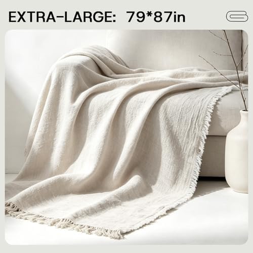 MINUPWELL 100% Pure Hemp Blanket Queen/King Size - 79"×87" Extra Large Linen Color Blanlet – Natural Hemp Fabric - Image 4