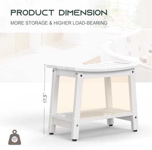 Waterproof HDPE Shower Bench for Inside Shower, Shower Stool, White - Image 2