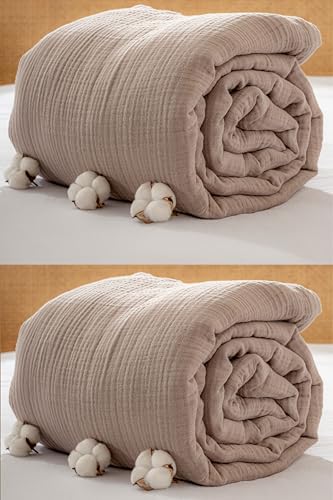 Muslin Blanket - Pure 100% Turkish Cotton Airy Soft Light Versatile Gauze Throw Blanket for Bed, Couch, Sofa (Taupe, Queen XL Size (95" x 95" inch)) - Image 3