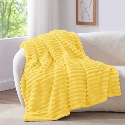 BEDELITE Ribbed Twin Blanket for Couch & Bed, Custard Yellow, 60"x80" - Image 2