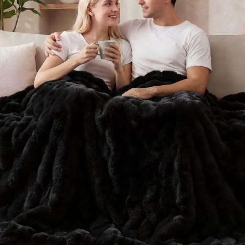 ORINOVA Faux Fur Black Thick Soft Throw Blanket 60X80 for Bed Couch Gift Office Chair Bunny Faux Rabbit Fur Blanket Decorative Warm Throw Blanket 860 GSM by ORINOVA