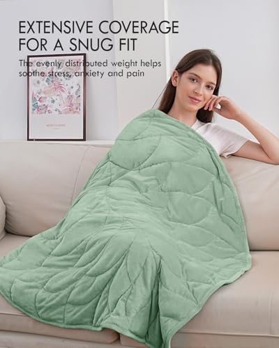 Weighted Lap Blanket for Adults, 7 lbs 41" x 53", Leaf Pattern, Sage Green - Image 3