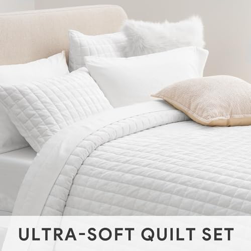 RECYCO Channel Box Stitch Velvet Quilt Set, Twin/Twin XL, Bright White - Image 5