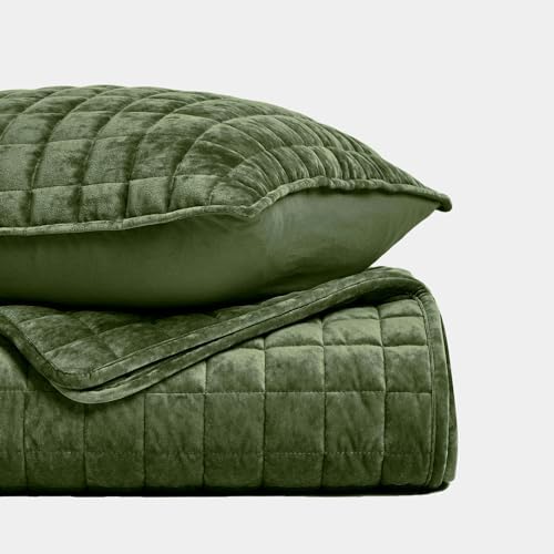 RECYCO Channel Box Stitch Velvet Quilt Set, Full Queen Size, Loden Green - Image 5