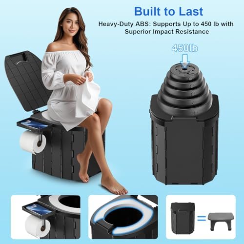 Portable Toilet for Adults, Foldable Camping Toilet Travel Floding Potty with Lid & Paper Holder, Upgrade Water Barrier,Compact Lightweight Design for Car/RV/Hiking/Beach/Camping,450lbs Capacity - Image 3