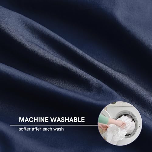 YnM Exclusive Cotton Duvet Cover for Weighted Blankets with 16 Strings (Navy, 88"x104") - Image 5