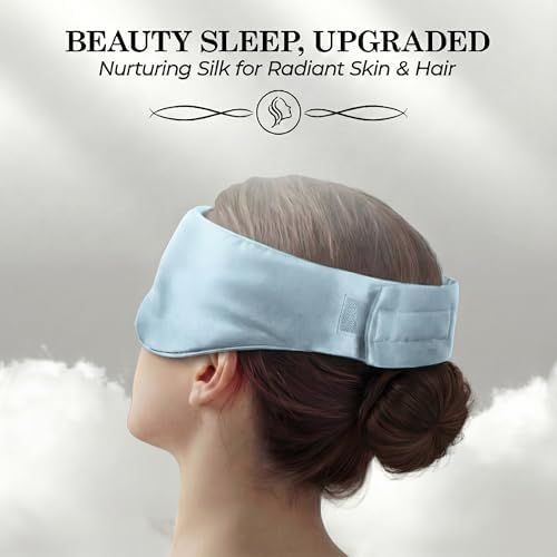 SLEEP SANCTUARY 100% Pure Mulberry Silk Sleep Mask - 22 Momme Light Blocking Hook & Loop Silk Eye Mask for Sleeping - Secure Fit for Side Sleepers, Women & Men - Cloud Soft (Misty Blue) - Image 7