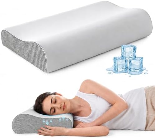 Memory Foam Pillow with Cooling Cover, Adjustable Cervical Neck Pillow, for Side, Back & Stomach Sleepers, Non-Sagging Neck Support Pillow, for Neck and Shoulder Pain Relief, Standard(Grey) by FLEXPEDIC