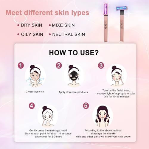 Red Light Therapy for Face, 6 in 1 LED Light Therapy Eye Equipment for Skin,Face Wand with Facial Massager, Skincare Facial Wand,Vibration, Thermal, Microcurrent，Portable Beauty Tools - Image 5