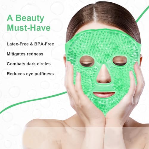 Face Eye Masks for Dark Circles and Puffiness, Migraines, Headache, Stress, Redness, Acne, Cooling Face Masks for Women Man, Hot Cold Use Ice Face Mask. (Green) - Image 7