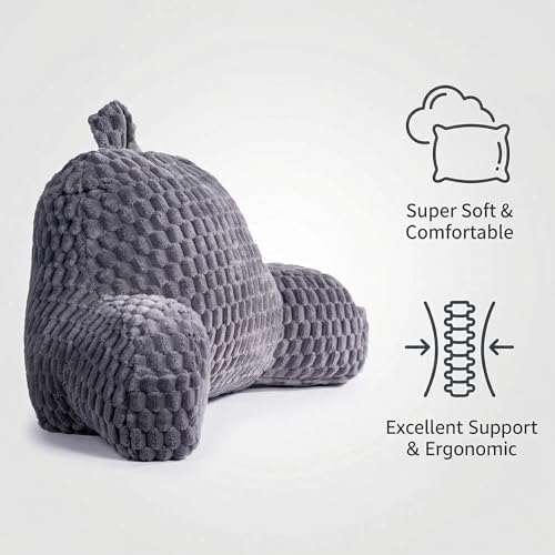 Reading Pillow for Bed, Adults Back Pillow for Sitting up, Husband Pillow for College Dorm, Back Support Cushion with arms for sit up on Couch, Sofa, and Floor,Gray - Image 7