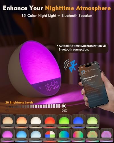 Sunrise Alarm Clock with Sound Machine, Bluetooth Speaker, Remote, Putty - Image 6