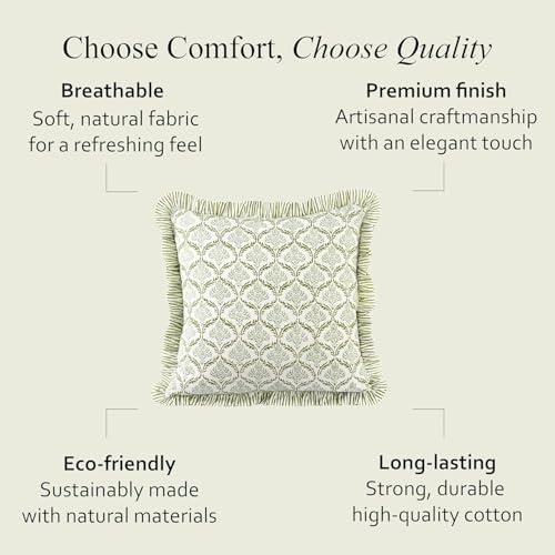 CPC Fern Regal Hand Block Print 100% Cotton Ruffle Throw Pillow Cover 24x24 inch with Hidden Zipper Decorative for Couch, Bed, Sofa, Farmhouse, Cottagecore Decor Gift Christmas Fall Thanksgiving - Image 7