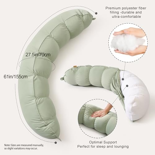 Peallow(Pat. Pend) – Long Round Body Pillow for Adults, Bolster Pillow for Sleeping, Soft and Supportive Pillow for Sleeping & Lumbar Support (Celadon Green,47") - Image 3