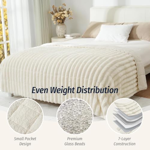 Fleece Weighted Blanket for Adults 60" x 80" 15lbs Striped Blankets, White - Image 5