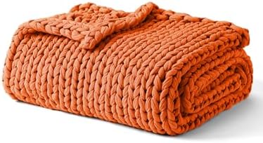 YnM Cooling Weighted Blanket, 100% Cotton Handmade Chunky Knitted Blanket, Weighted Lap, Breathable Heavy Blankets, Machine Washable Throw for Sleep or Home Decor (Orange, 40x50 Inch, 7lbs) by YNM