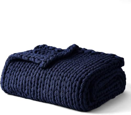 YnM Cooling Weighted Blanket, 100% Cotton Handmade Chunky Knitted Blanket, Weighted Lap, Breathable Heavy Blankets, Machine Washable Throw for Sleep or Home Decor (Navy Blue, 25x35 Inch, 3lbs) by YNM