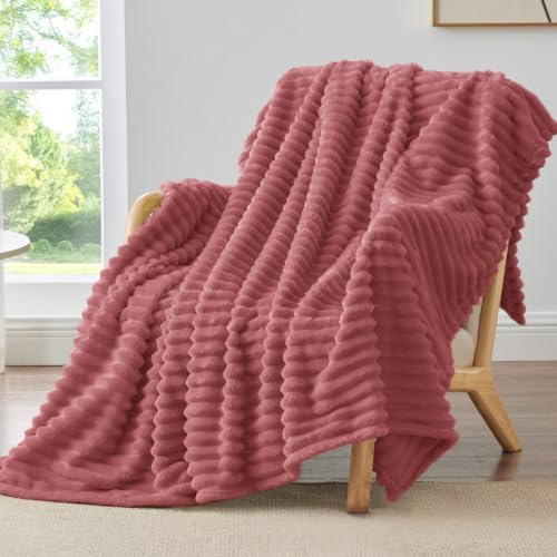 BEDELITE Ribbed Fleece Throw Blanket for Couch, Brick Dust, 50"x60" by BEDELITE