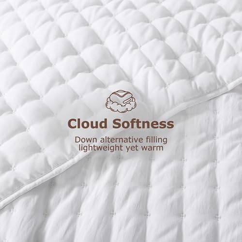 WDCOZY White Cloud Quilt Set King Size, Lightweight Soft Cross Stitch Bedspread, Farmhouse Rustic Country Coverlet, Spring Summer Thin Comforter, 3 Pieces, 2 Pillow Shams, 104x90 inches - Image 4