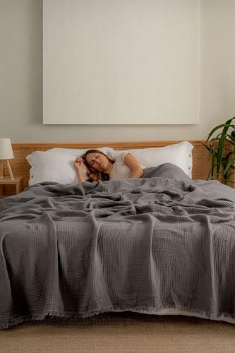 Muslin Blanket - Pure 100% Turkish Cotton Airy Soft Light Versatile Gauze Throw Blanket for Bed, Couch, Sofa (Dark Gray, Twin XL Size (71" x 95" inch)) by RAYMETEKSTIL