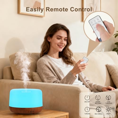 Marchred 300ML Essential Oil Diffuser for Home, Aromatherapy Diffuser with Remote Control, 7-Color LED Light and 4 Timers, Quiet Auto-Off, Easy to Use for Bedroom Office - Image 3