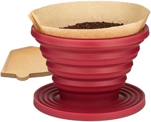 COLETTI Sierra Camping Pour Over Coffee Dripper — Collapsible Pour Over Coffee Dripper — Includes Pack of Paper Filters [Red, Pack of 1] by COLETTI
