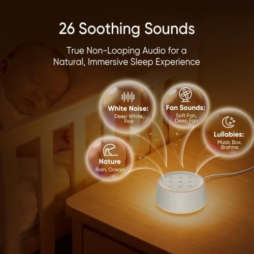 Noise Machine, White Noise Sound Machine for Baby & Adults, 26 Soothing Sounds, 8 Night Light Colors, Tap Control, 6 Timer Settings, Auto-Off & Memory, 4-7-8 Breathing, Sleep Soother for Home - Image 3